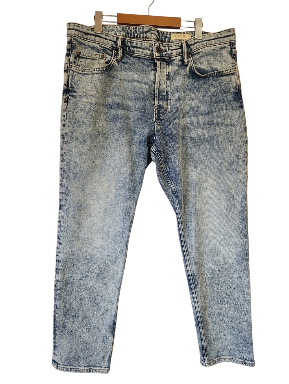 All Saints Dean Cigarette Jeans Cropped Slim Fit Light Indigo Acid Wash Size 36